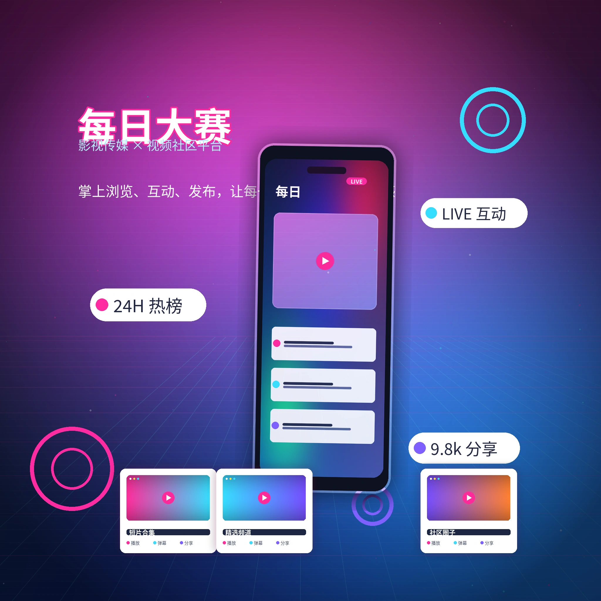 每日大赛APP内容浏览与社区服务界面